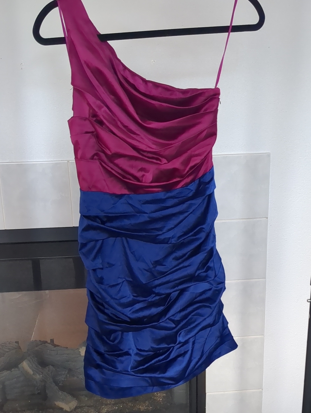 Express One-Shoulder Magenta and Royal Blue Cocktail Dress